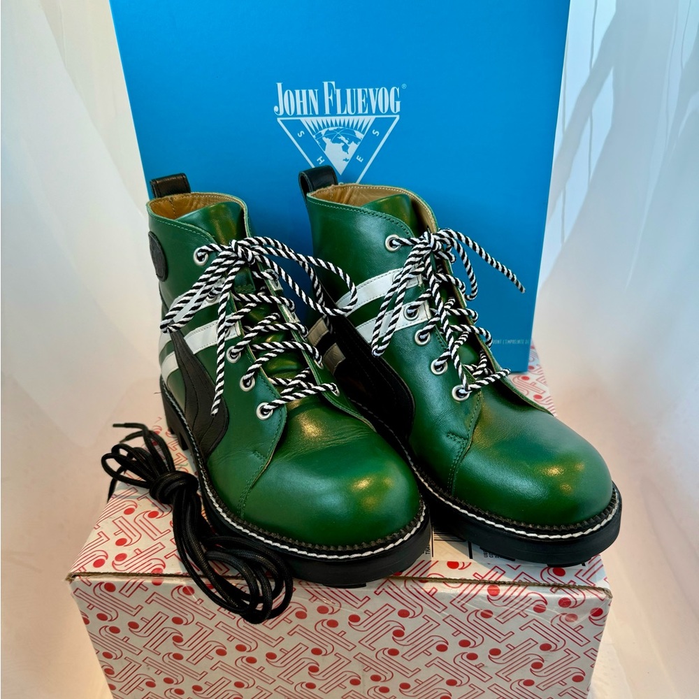 John Fluevog 7th HEAVEN WHITTY green/black W8.5/M6.5